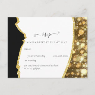 CLASSIC Black Gold Glitter Wedding Postcard