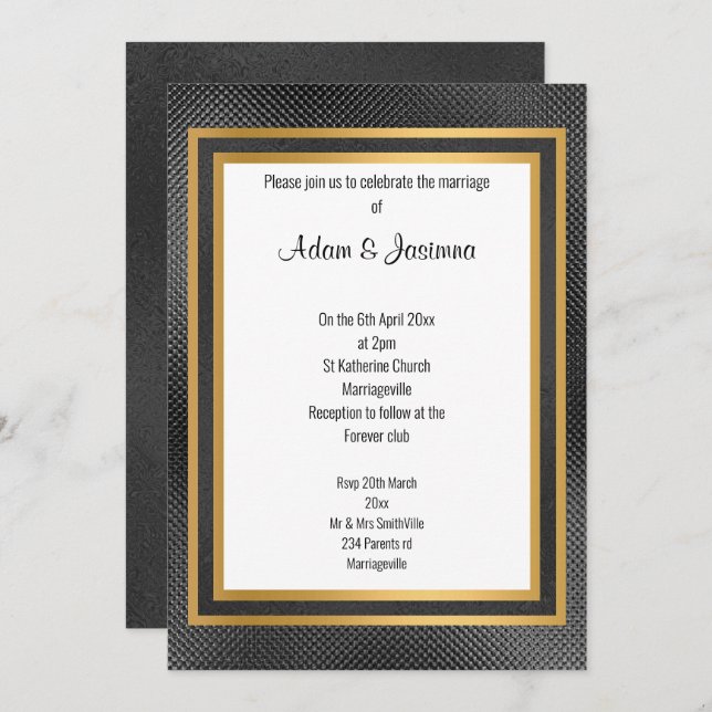 CLASSIC BLACK GOLD LAYER EMBOSSED WEDDING INVITATION (Front/Back)
