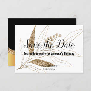 CLASSIC BLACK GOLD LEAF PRINT SAVE THE DATE RSVP CARD