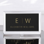 Classic Black Gold Minimalist Monogram Name Business Card Holder<br><div class="desc">Elevate your professional image with our Classic Elegant Modern Minimalist Monogram Business Card Holder. This meticulously crafted accessory seamlessly merges timeless elegance with contemporary minimalism, making it an essential tool for any modern professional. Designed with precision and meticulous attention to detail, this business card holder is more than just a...</div>