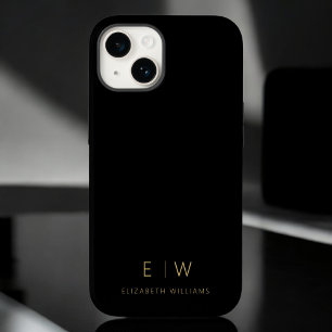 Classic Black Gold Minimalist Monogram Name iPhone 14 Case
