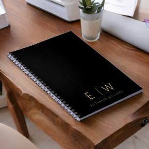 Classic Black Gold Minimalist Monogram Name Notebook