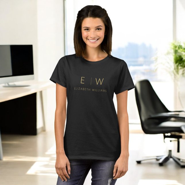 Classic Black Gold Minimalist Monogram Name T-Shirt (Creator Uploaded)