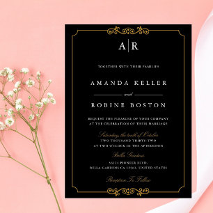 Classic Black & Gold Minimalist Wedding Invitation