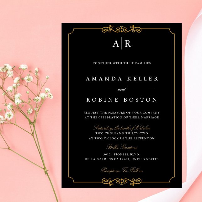 Classic Black & Gold Minimalist Wedding Invitation (Creator Uploaded)