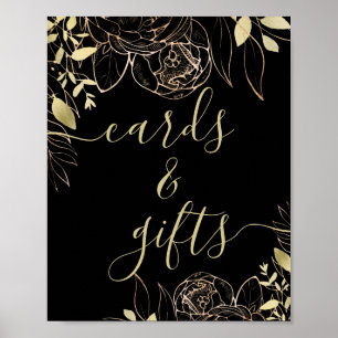 Classic Black & Gold Modern Floral Cards & Gifts Poster