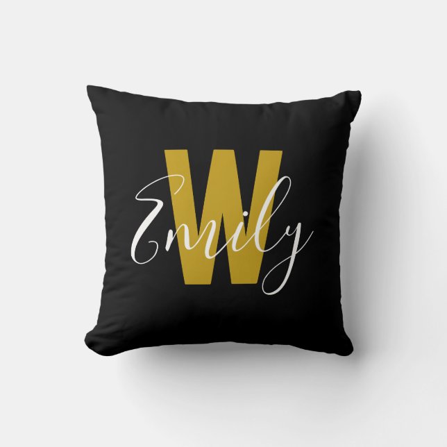 Classic Black Gold Monogram Cushion (Front)