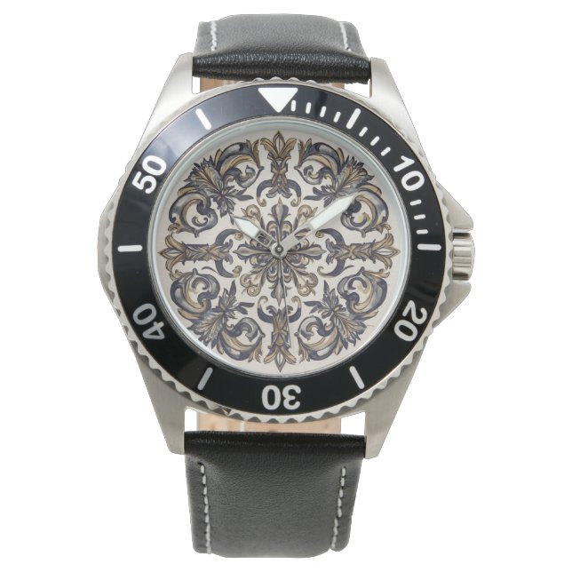 Classic Black Gold Mosaic Artwork,Men Watch (Front)
