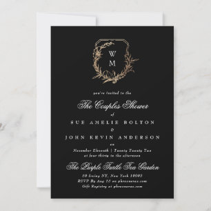 classic black gold motif monogram couples shower invitation
