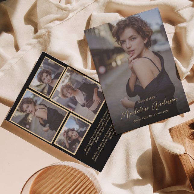 Classic Black Gold Photo Graduation Announcement (Creator Uploaded)