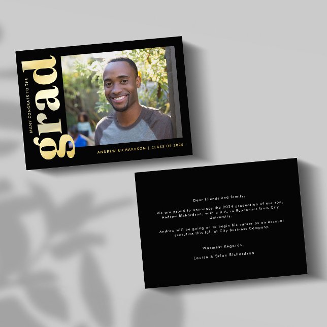 Classic Black Gold Photo Graduation Announcement (Creator Uploaded)