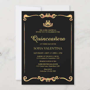 Classic Black Gold Quinceanera Invitation