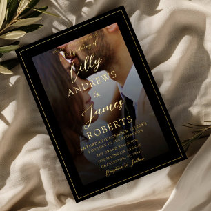 Classic Black & Gold Script Photo Wedding