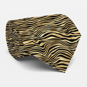 Classic Black Gold Tiger Print Illustration Tie