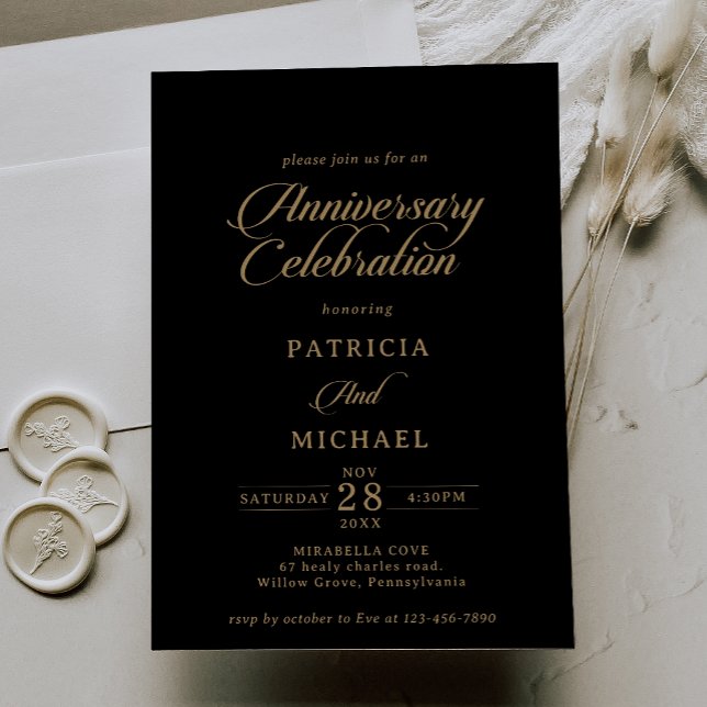 Classic Black Gold Wedding Anniversary Celebration Invitation (Creator Uploaded)