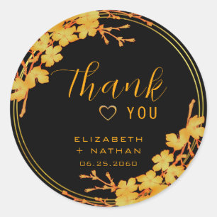 Classic Black & Gold Wedding Thank You Round Sticker