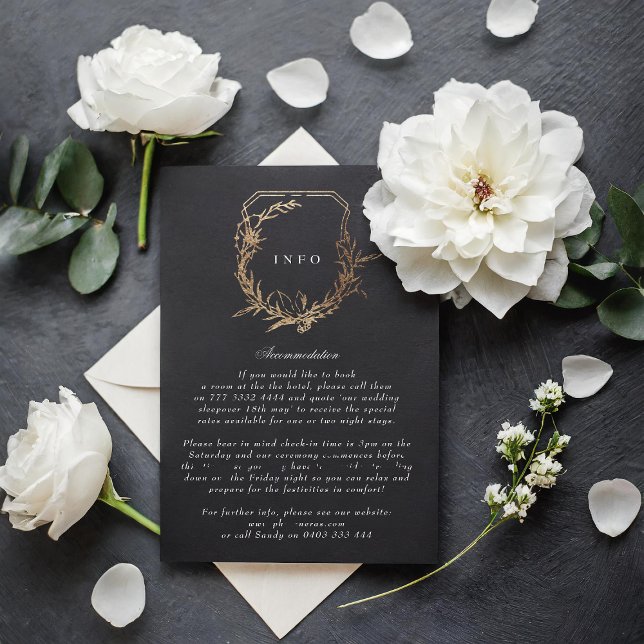 classic Black Gold White crest wedding details Enclosure Card (Creator Uploaded)