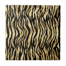 Classic Black Gold Zebra Animal Print Illustration Tile