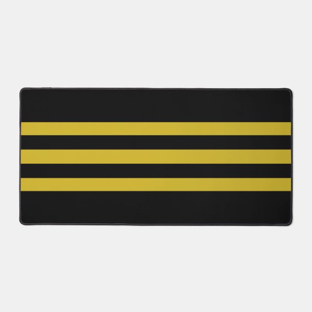 Classic Black & Golden Striped Desk Mat (Front)