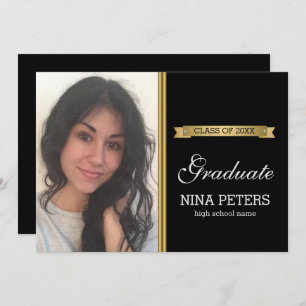 Classic Black Graduation Photo Invitation