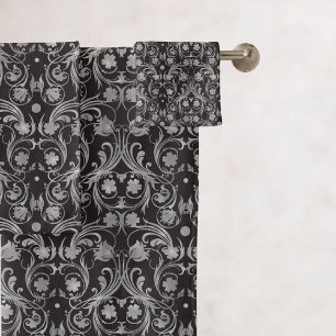 Classic Black & Gray Damask Pattern Bath Towel Set