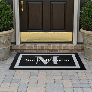 Classic Black & Grey Family Name & Monogram Doormat