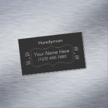 Classic Black & Grey Handyman Business Card Magnet