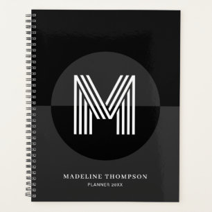 Classic Black Grey White Geometric Modern Monogram Planner