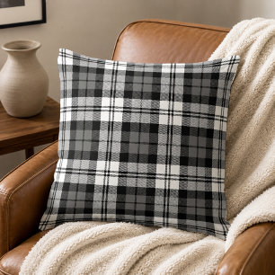 Classic Black Grey White Tartan Plaid Cushion