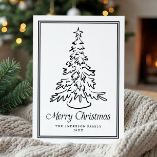 Classic Black Hand-Drawn Christmas Tree Non-Photo Holiday Card