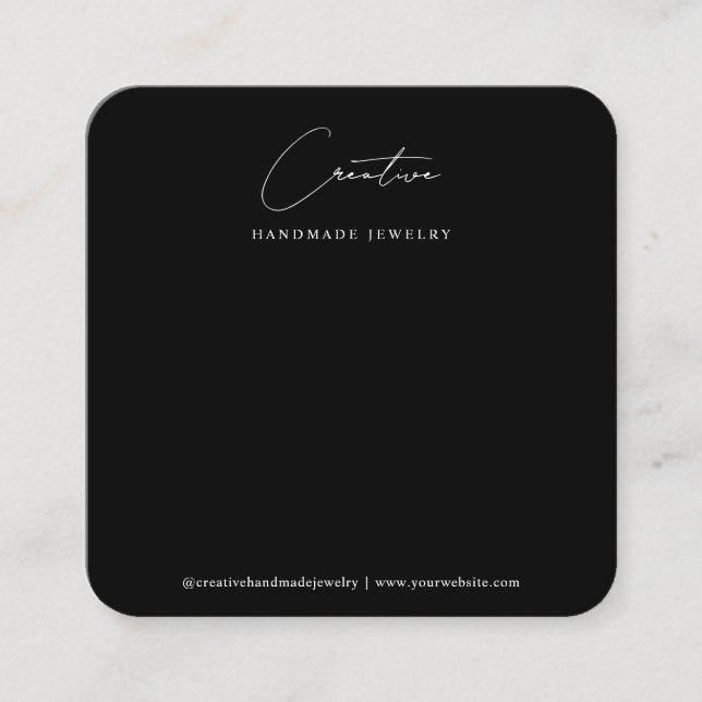 Classic Black Handwritten Script Jewellery Display Square Business Card (Front)