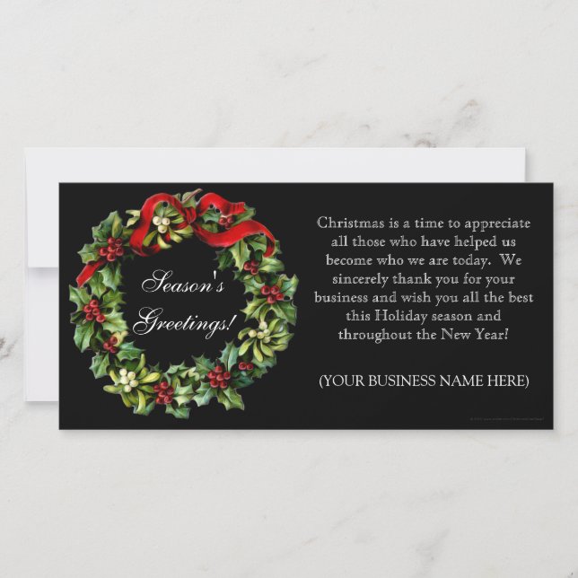 Classic Black Holly Wreath Imprinted Flat Cards (Front)