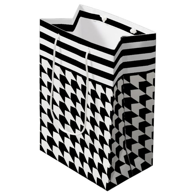 Classic black houndstooth pattern medium gift bag (Front Angled)