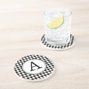 Classic black houndstooth pattern monogram coaster