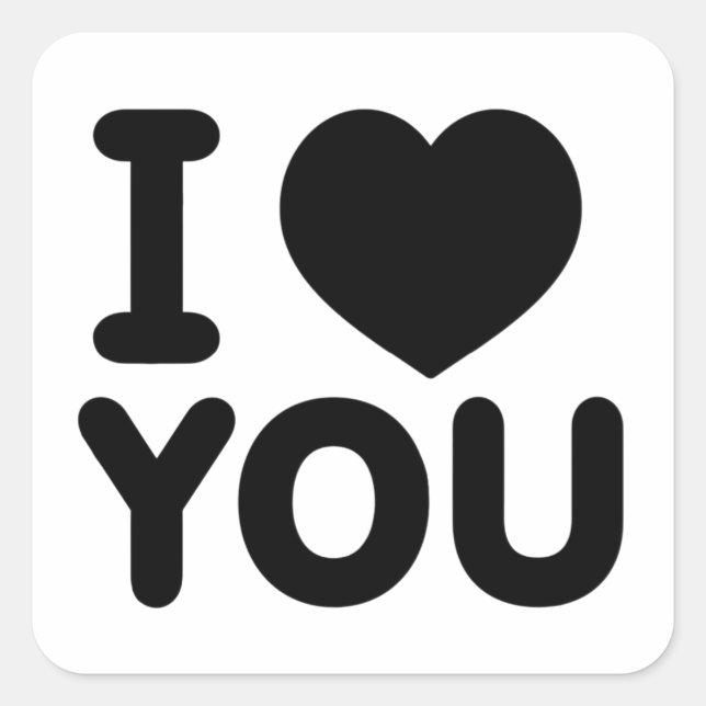 Classic Black "I Love You" Heart Square Sticker (Front)