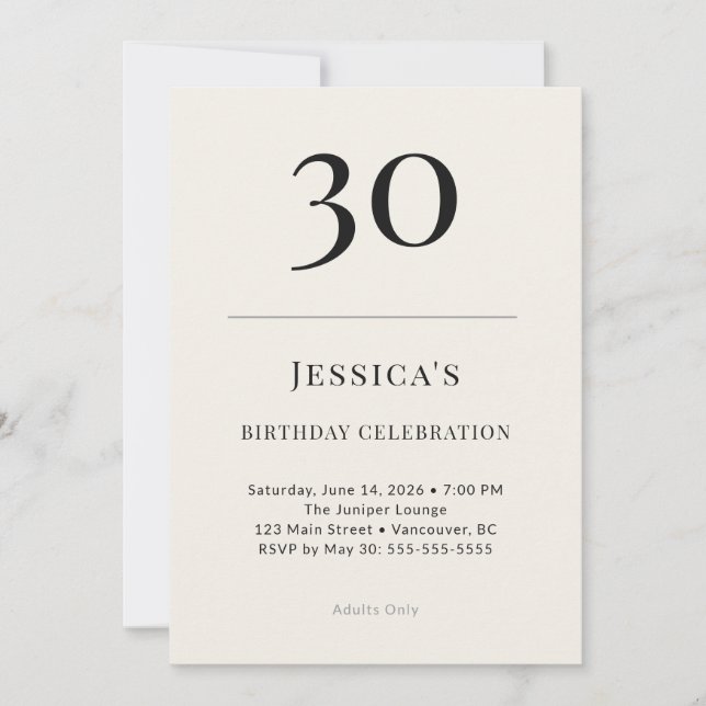 Classic Black & Ivory 30th Birthday Celebration Invitation (Front)