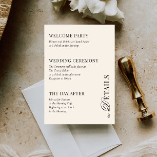 Classic Black & Ivory 3 Details Old Money Wedding Enclosure Card