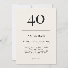 Classic Black & Ivory 40th Birthday Celebration Invitation
