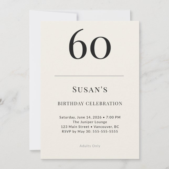 Classic Black & Ivory 60th Birthday Celebration Invitation (Front)