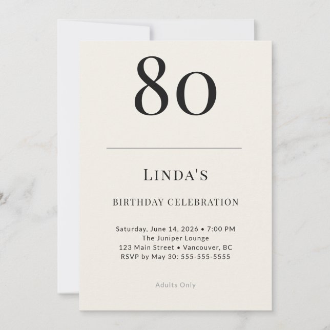 Classic Black & Ivory 80th Birthday Celebration Invitation (Front)