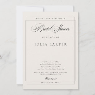 Classic Black Ivory Calligraphy Bridal Shower Invitation