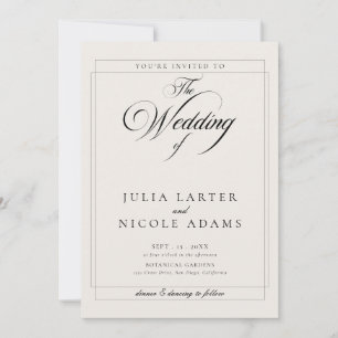 Classic Black Ivory Calligraphy Details Wedding Invitation