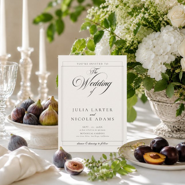 Classic Black Ivory Calligraphy Photo Wedding Invitation (Creator Uploaded)