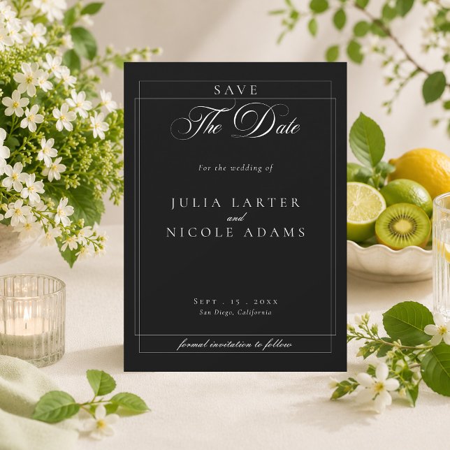 Classic Black Ivory Calligraphy Photo Wedding Save The Date (Creator Uploaded)