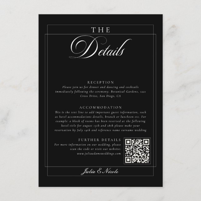 Classic Black Ivory Calligraphy QR Code Details Enclosure Card (Front)