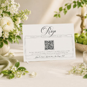 Classic Black Ivory Calligraphy QR Code Wedding RSVP Card