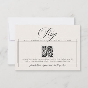 Classic Black Ivory Calligraphy QR Code Wedding RSVP Card