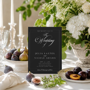 Classic Black Ivory Calligraphy QR Details Wedding Invitation