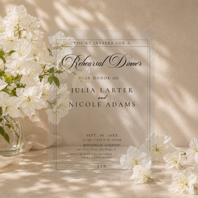 Classic Black Ivory Calligraphy Rehearsal Dinner Acrylic Invitations (Creator Uploaded)