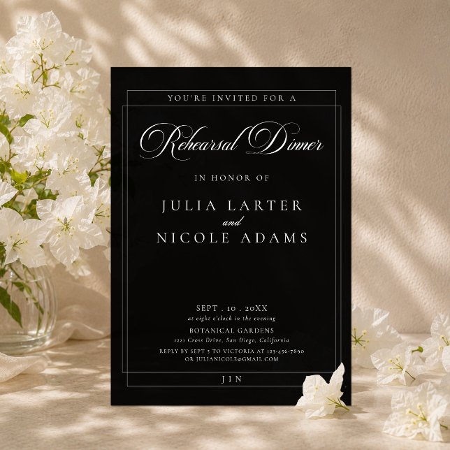 Classic Black Ivory Calligraphy Rehearsal Dinner Acrylic Invitations (Creator Uploaded)